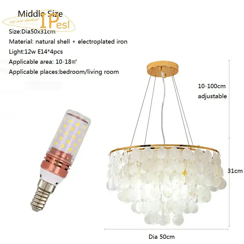 Modern gold led shell chandelier dining room tiered hanging light