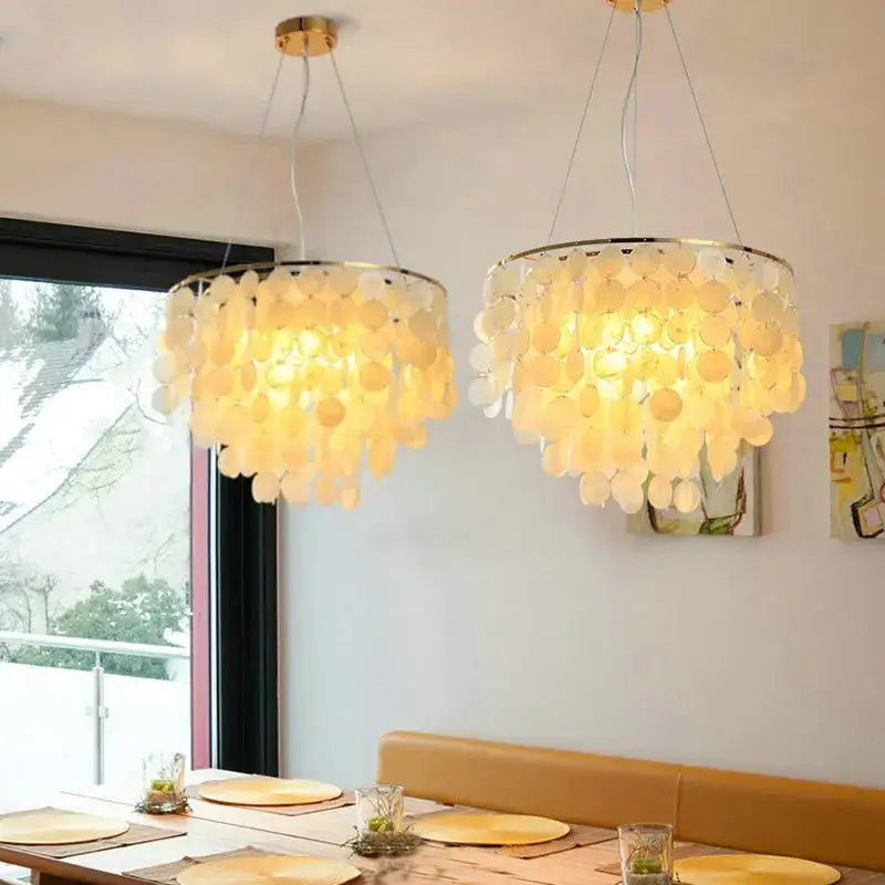 Modern gold led shell chandelier dining room tiered hanging light