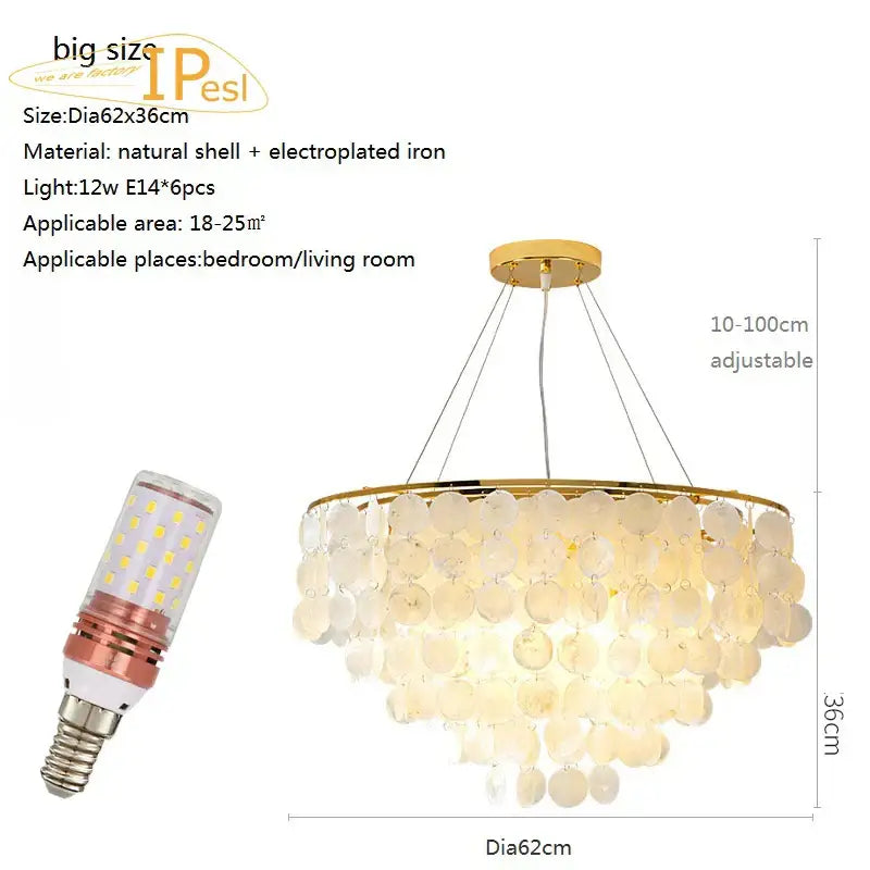Modern gold led shell chandelier dining room tiered hanging light