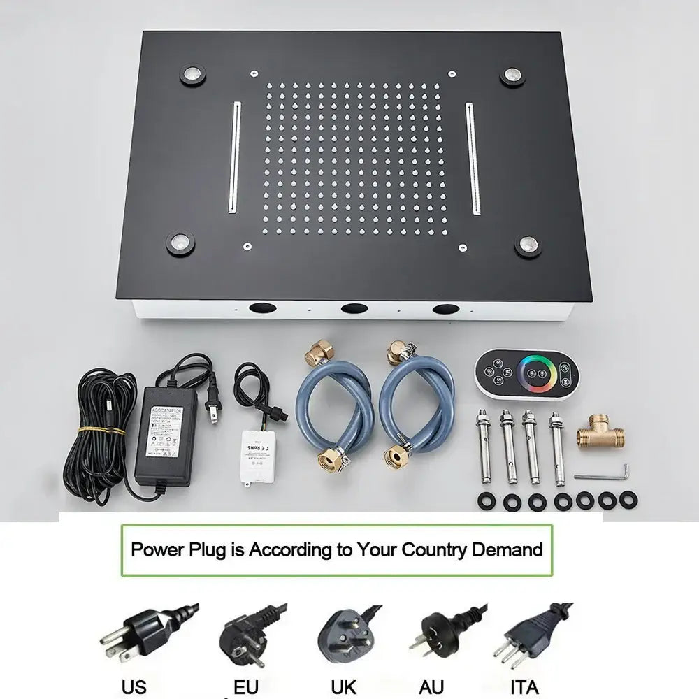 Modern black led shower faucet set bathroom rain waterfall system