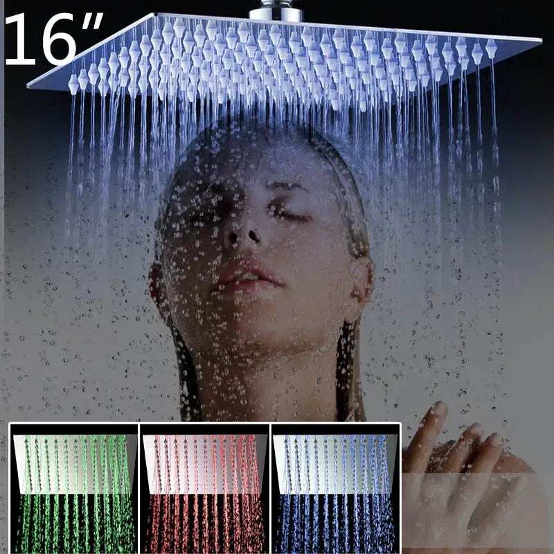 Modern silver led shower head square crystal rain design bathroom