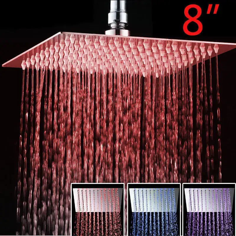 Modern silver led shower head square crystal rain design bathroom