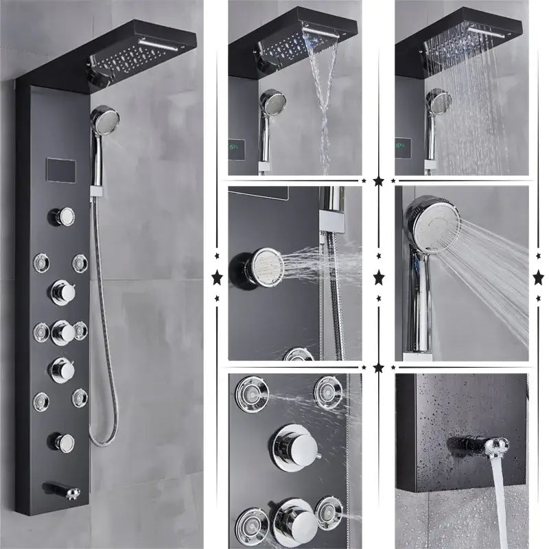 Modern black & chrome led shower panel bathroom massage system