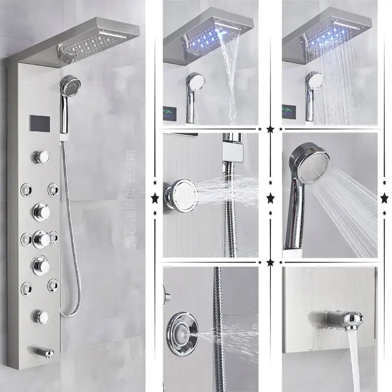 Modern black & chrome led shower panel bathroom massage system