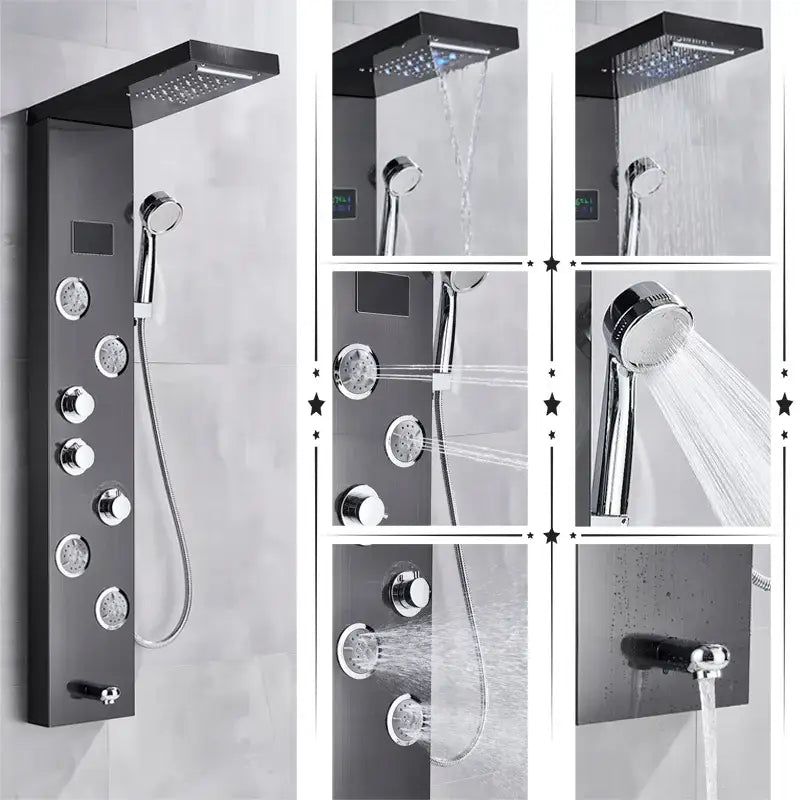Modern black & chrome led shower panel bathroom massage system