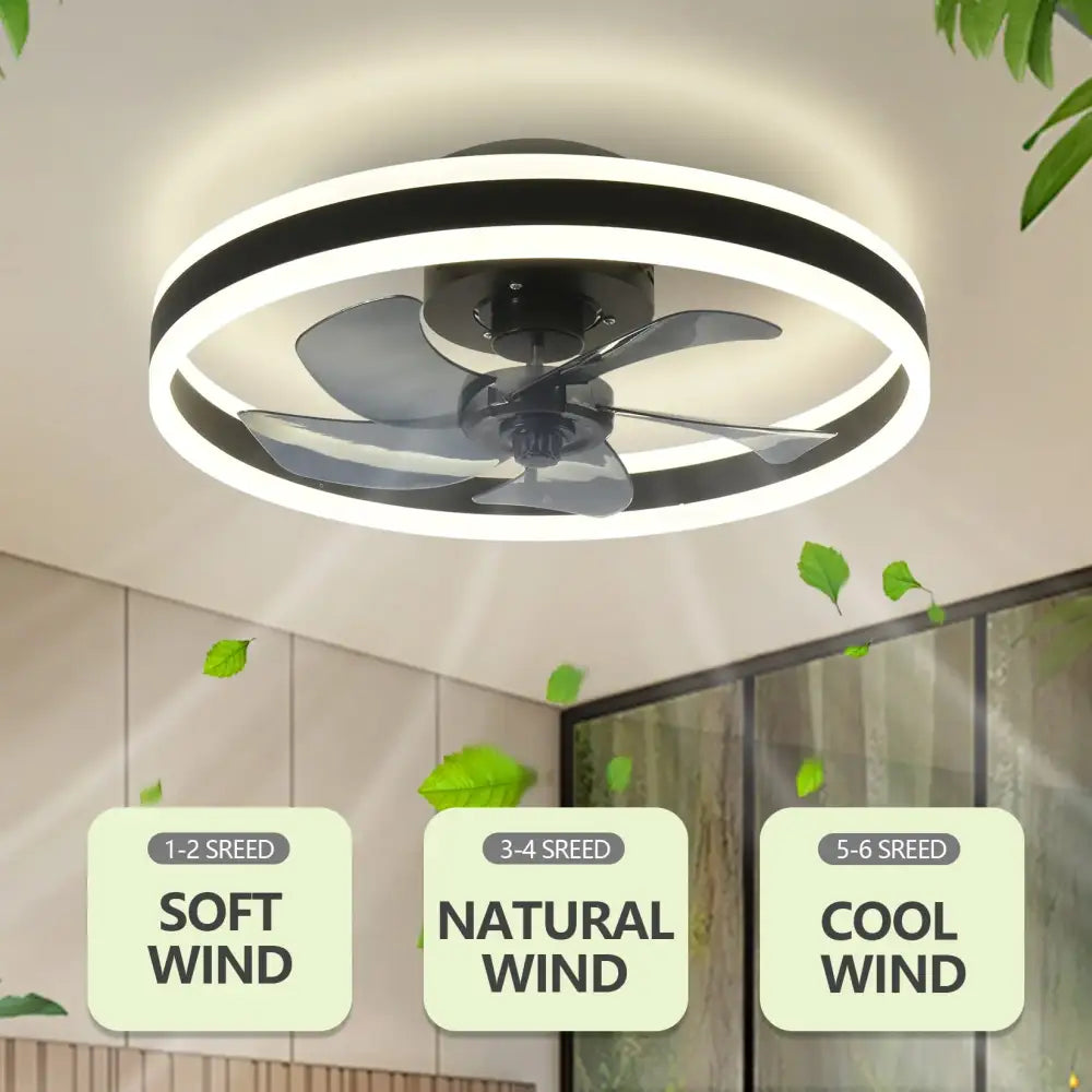 Modern black & white circular ceiling fan light bedroom decor