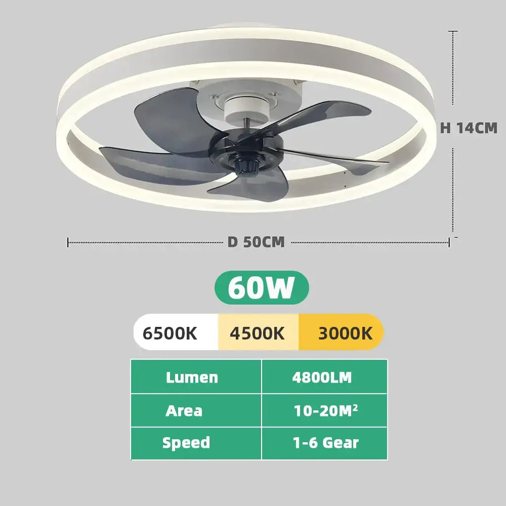 Modern black & white circular ceiling fan light bedroom decor