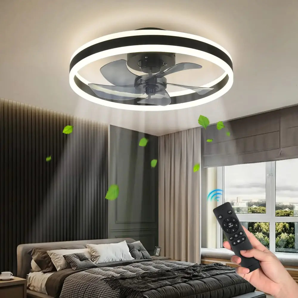 Modern black & white circular ceiling fan light bedroom decor