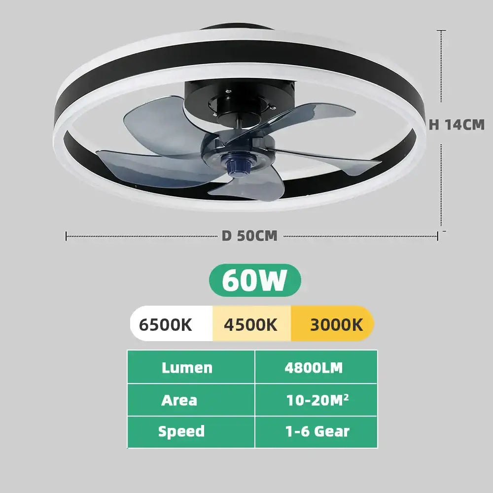 Modern black & white circular ceiling fan light bedroom decor