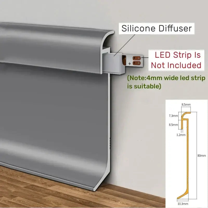 Modern black & gray led skirting line – living room wall trim
