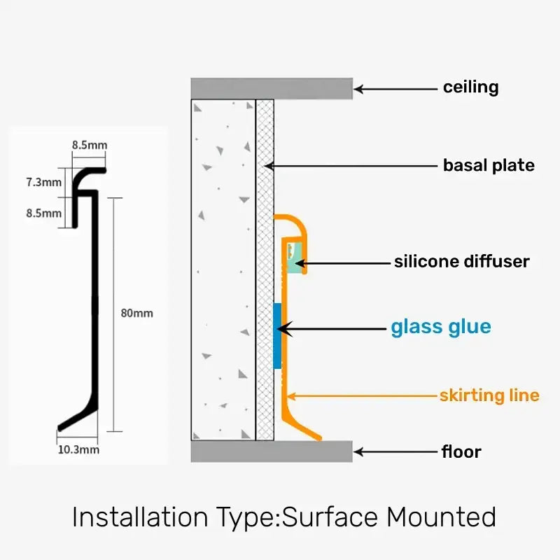 Modern aluminum led skirting line – living room wall decor