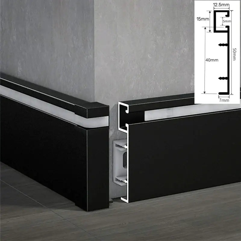 Modern black aluminum led skirting profile living room recessed light