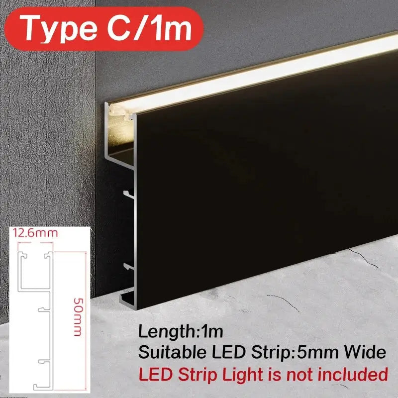 Modern black aluminum led skirting profile living room recessed light