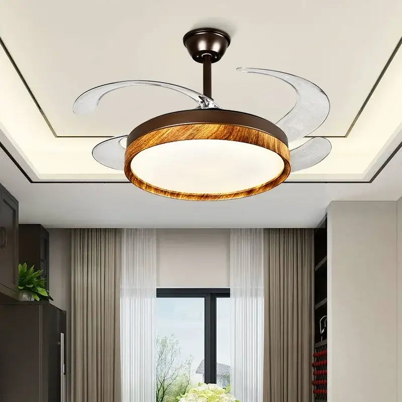 Modern wood and silver ceiling fan light bedroom remote control