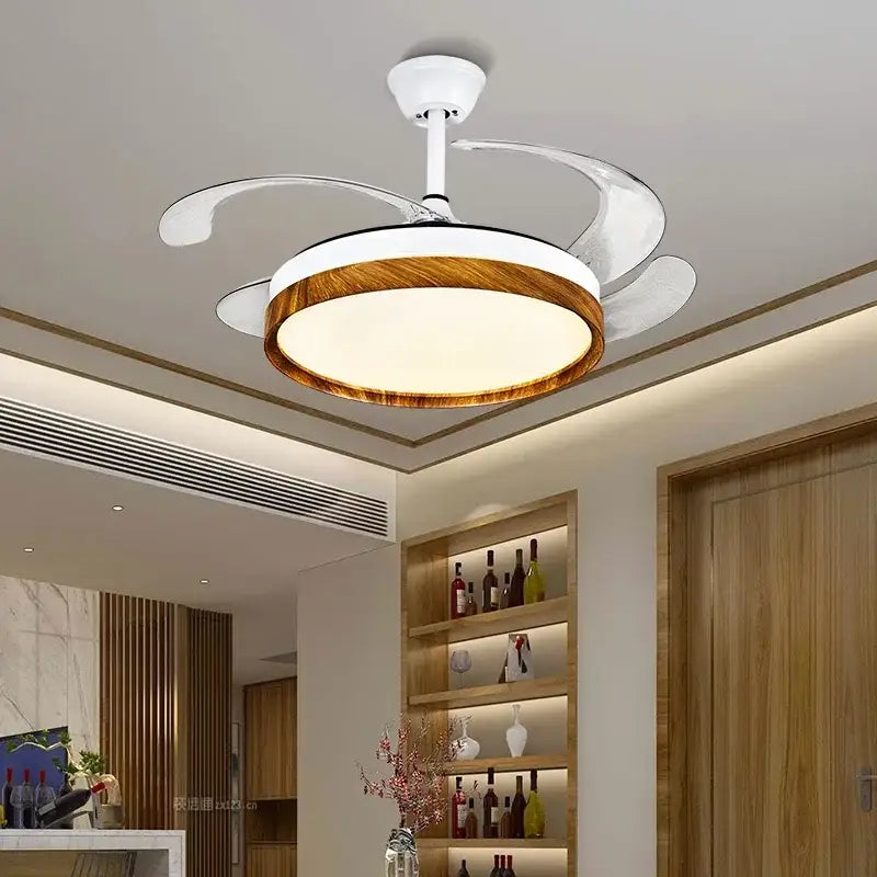 Modern wood and silver ceiling fan light bedroom remote control