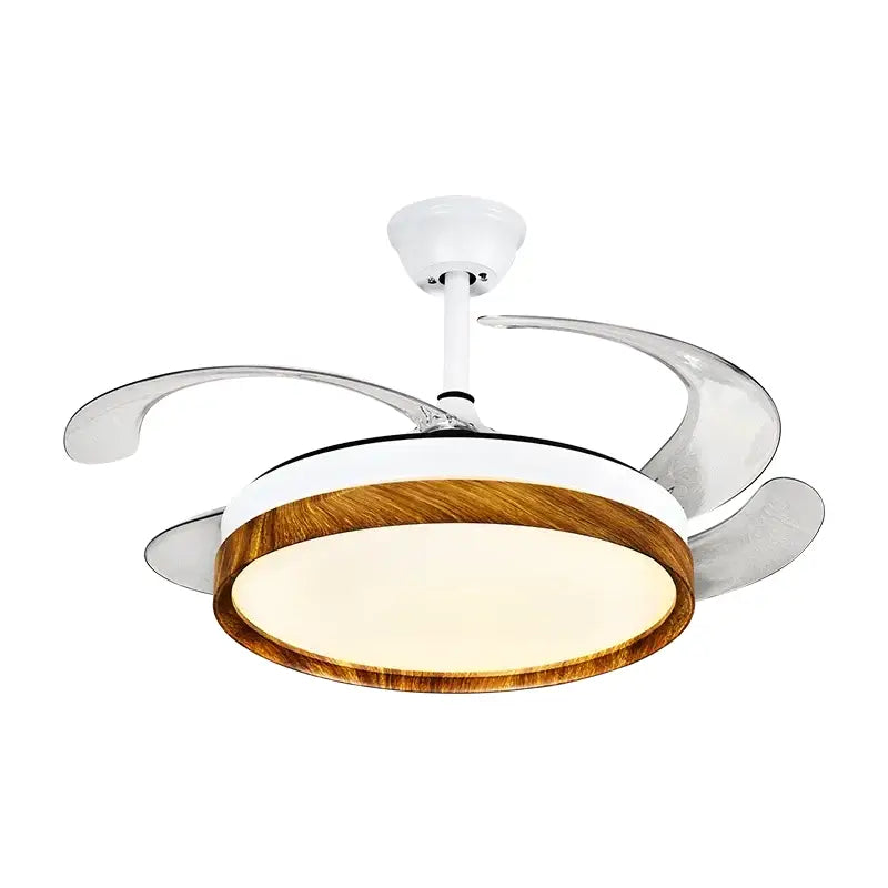 Modern wood and silver ceiling fan light bedroom remote control