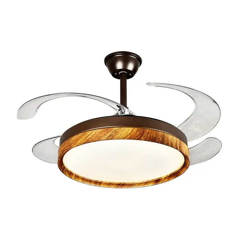 Modern wood and silver ceiling fan light bedroom remote control