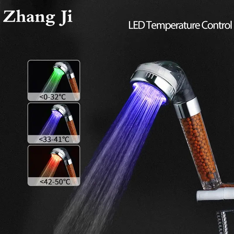 Sleek chrome led spa shower head temperature sensor bathroom filter