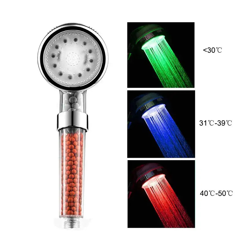 Sleek chrome led spa shower head temperature sensor bathroom filter