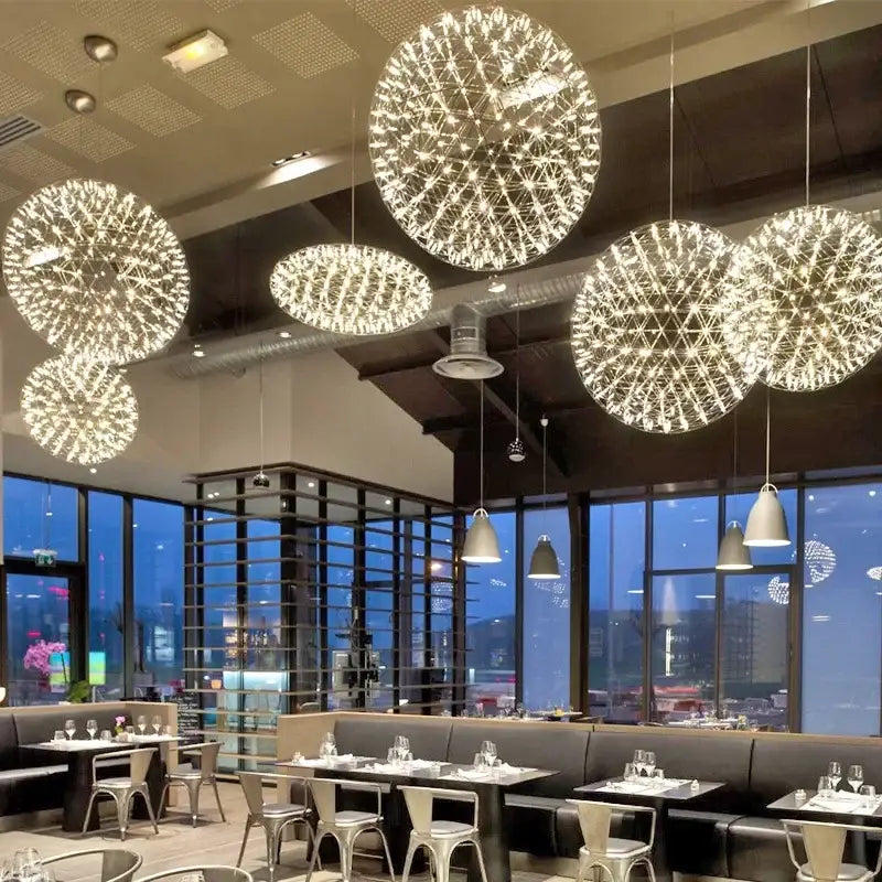 Modern golden led spark ball pendant light for living room