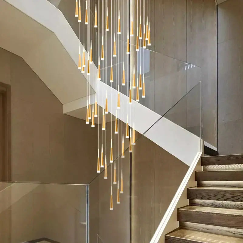 Modern golden led spiral chandelier stairwell pendant light