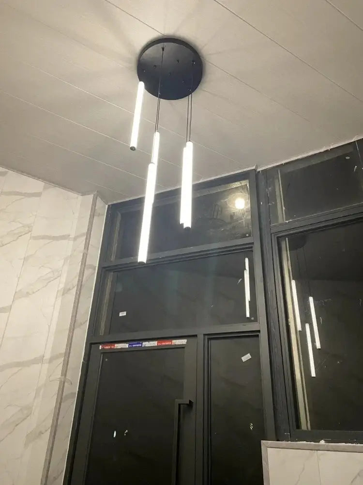 Modern black led spiral staircase ceiling chandelier for living room