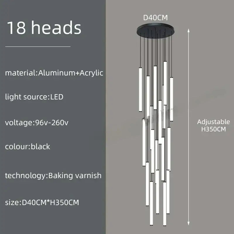 Modern black led spiral staircase chandelier dining room light