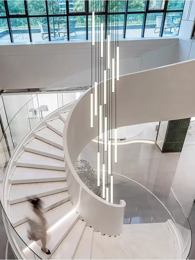 Modern black led spiral staircase chandelier – living room pendant