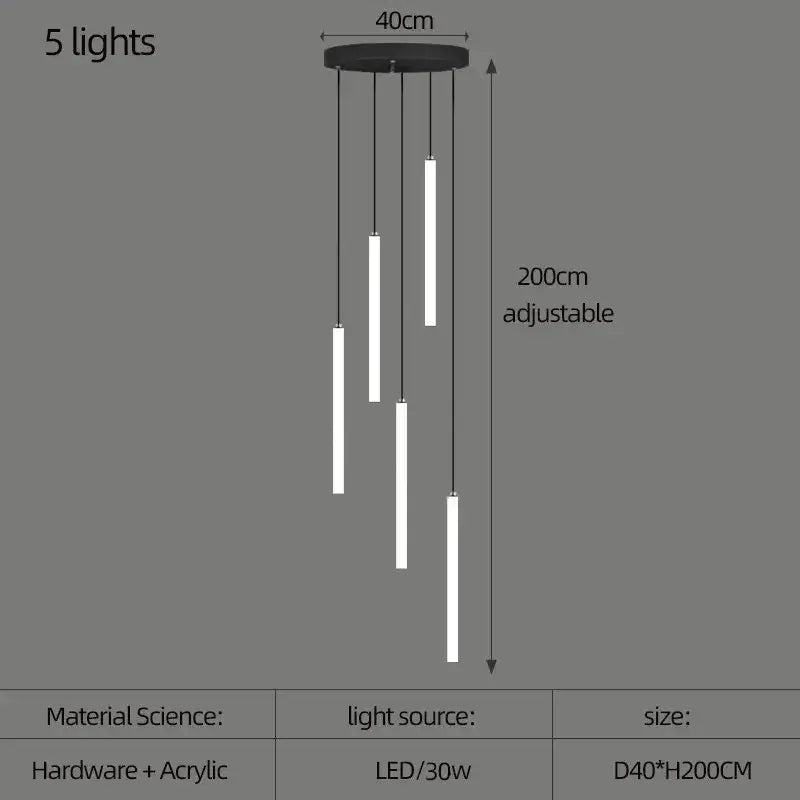 Modern black led spiral staircase chandelier – living room pendant