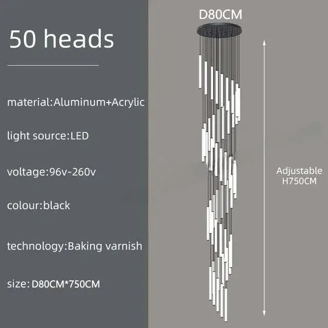 Modern black led spiral staircase chandelier – living room pendant