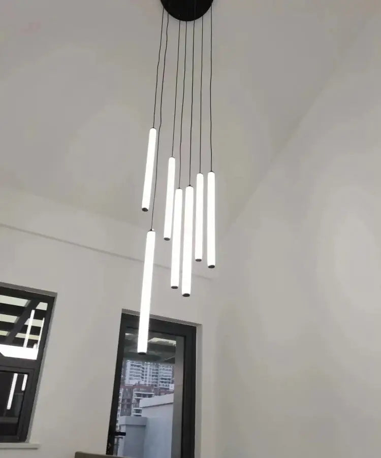 Modern black led spiral staircase chandelier for dining room