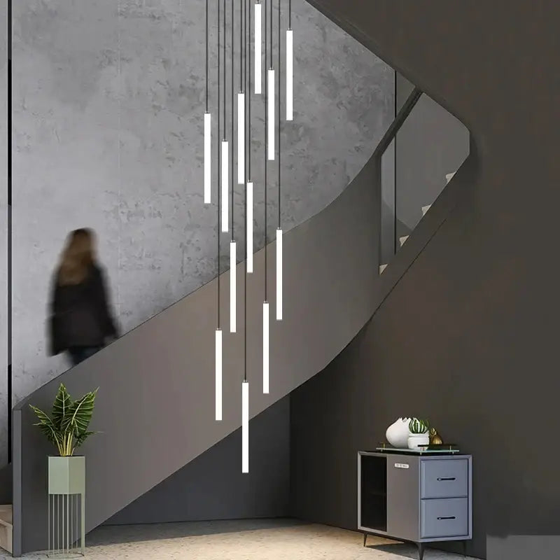 Modern black led spiral staircase chandelier for dining room