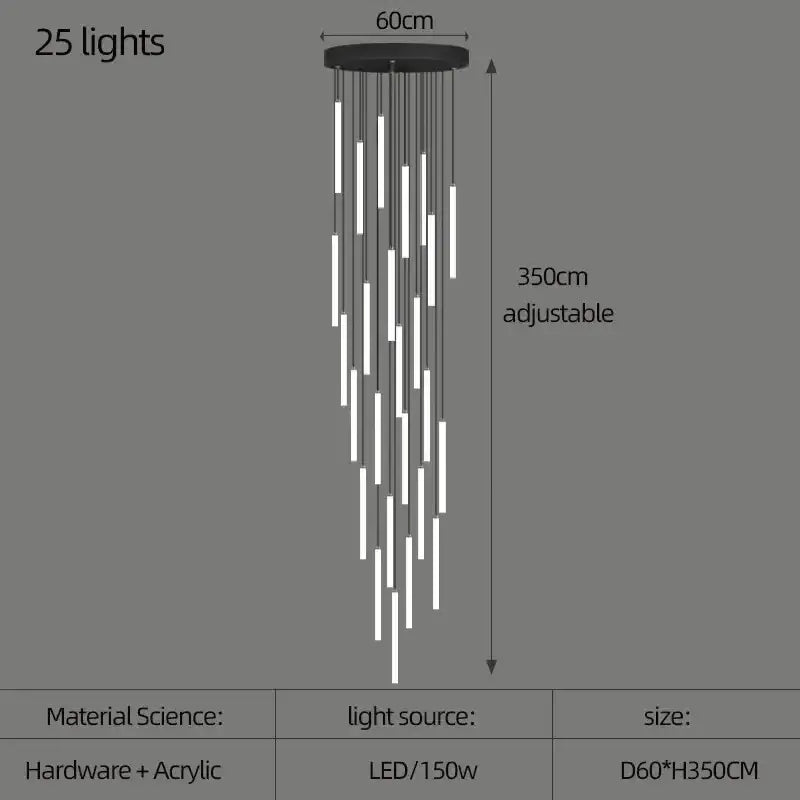 Modern black led spiral staircase chandelier – living room light