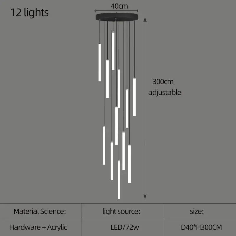 Modern black led spiral staircase chandelier – living room light