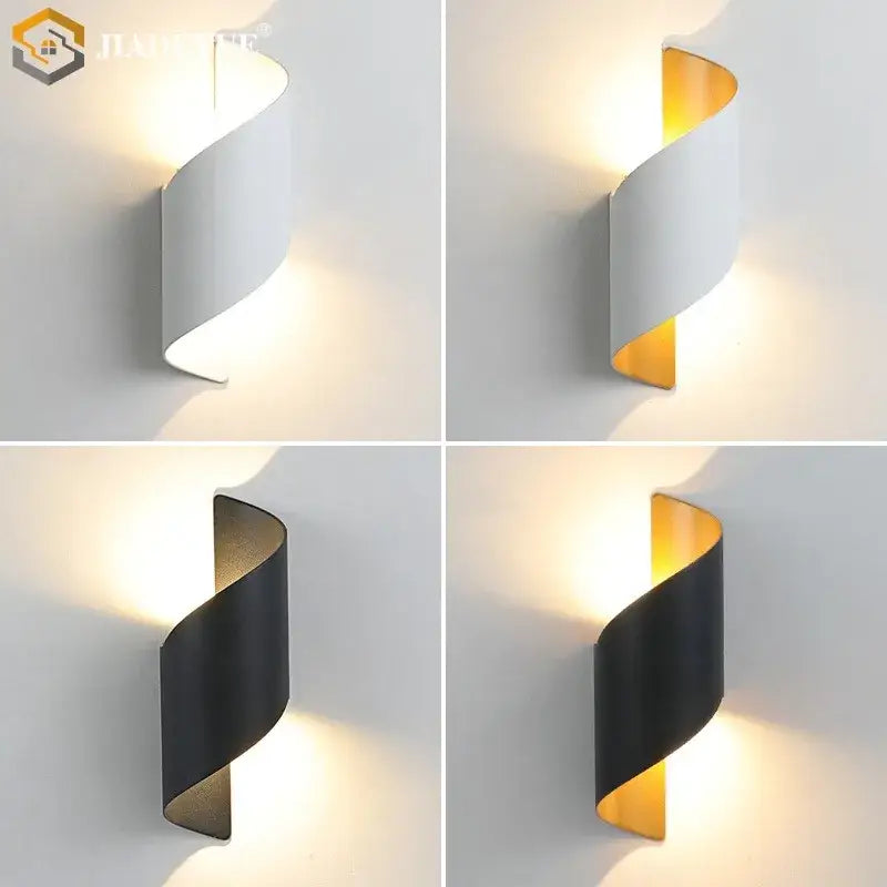 Modern black & gold led spiral wall light outdoor sconce