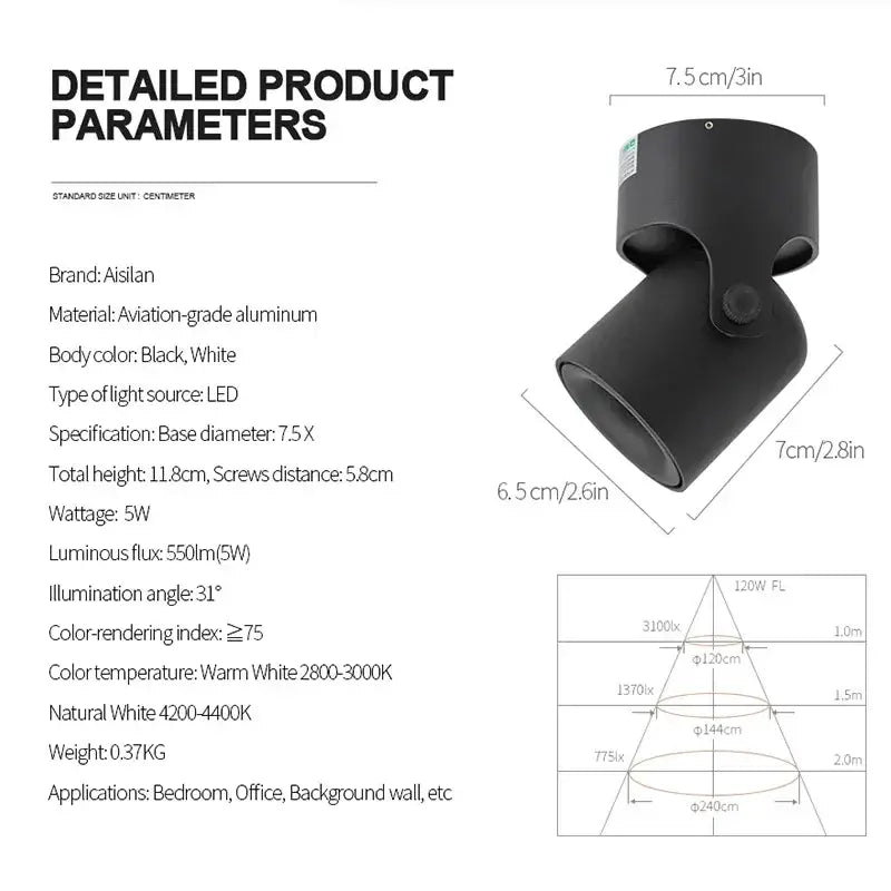 Matte white adjustable led spot light cob – living room ceiling light