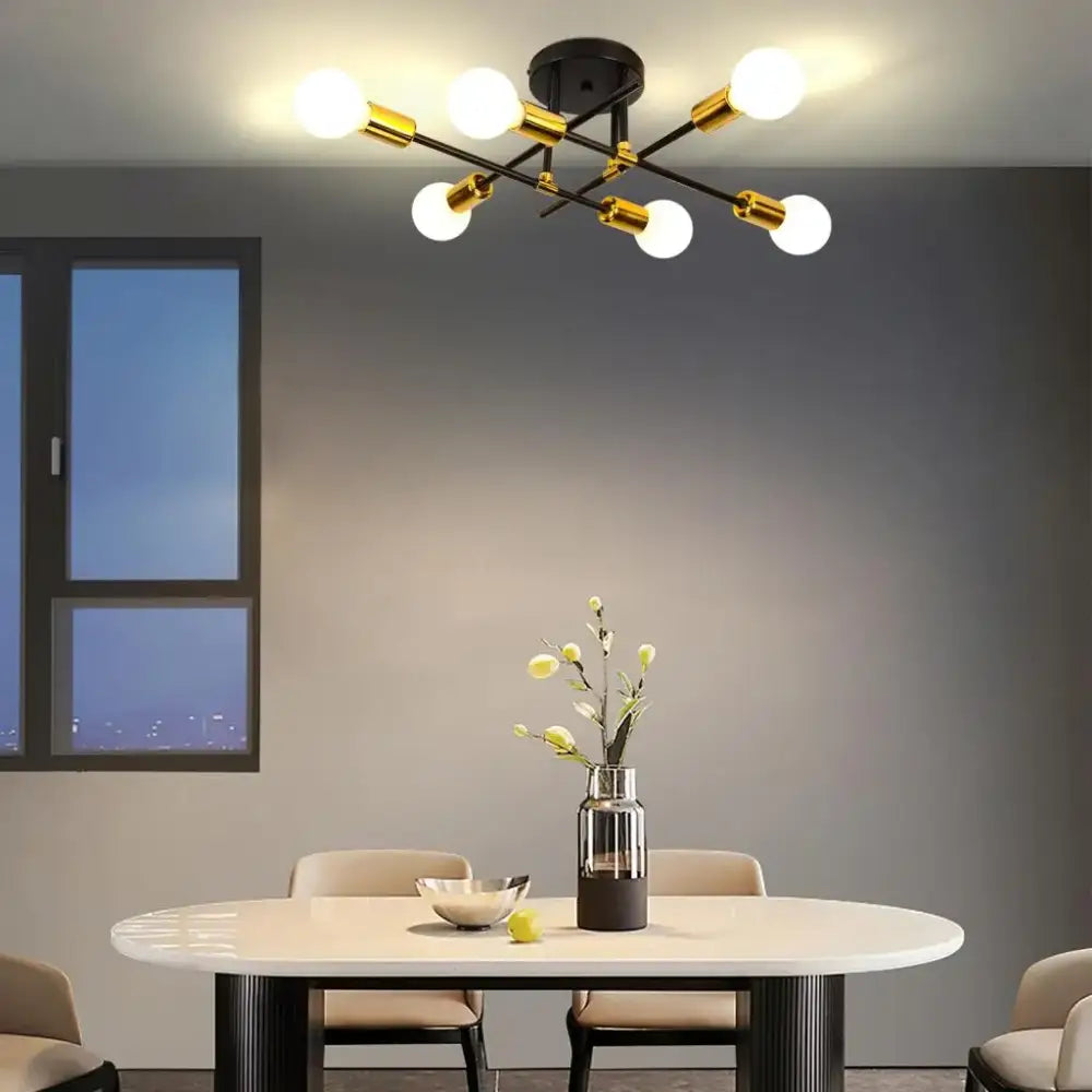 Modern black & brass led sputnik chandelier – living room ceiling light