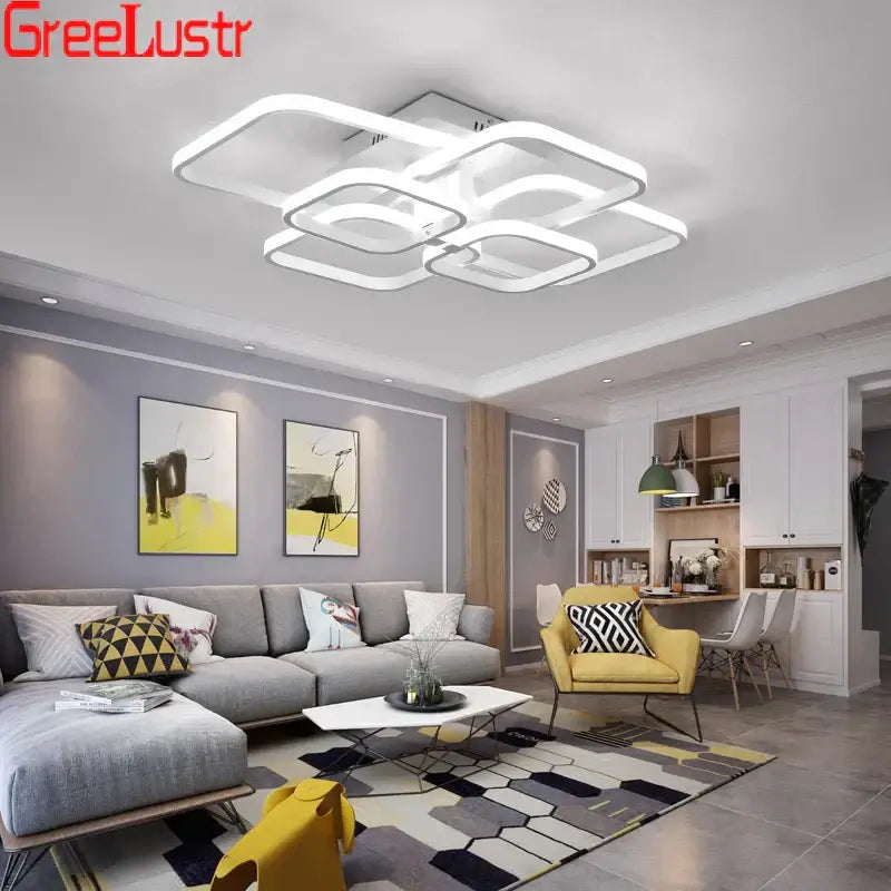 Modern white led square chandelier ceiling light for living room
