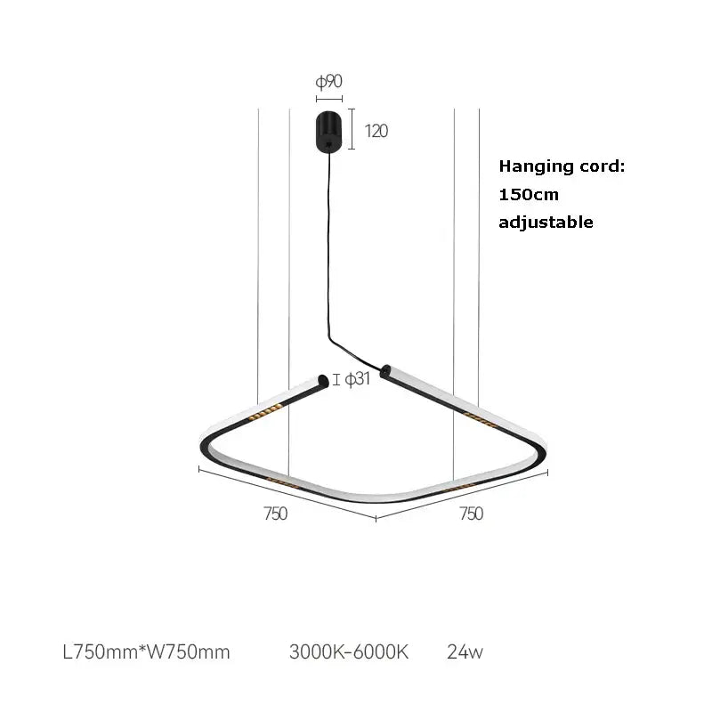 Modern minimalist white & black led square sensor chandelier living room