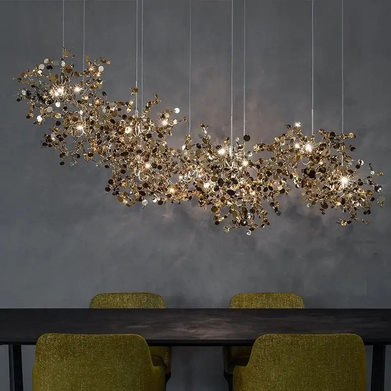 Modern gold leaf led stainless steel chandelier for living room