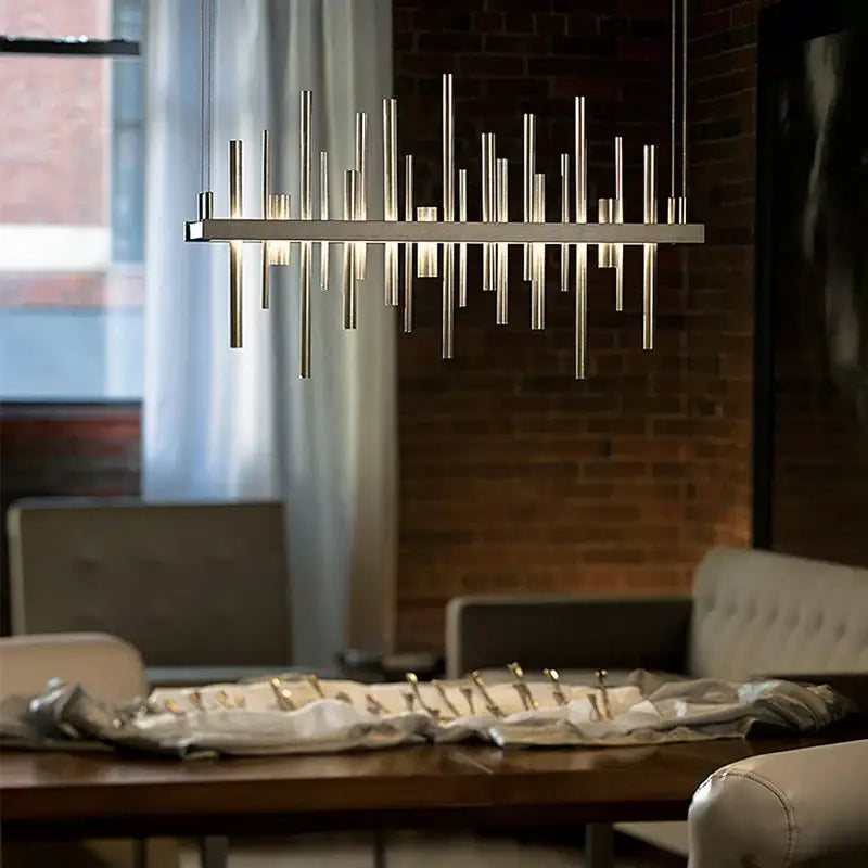 Modern geometric silver stainless steel led pendant light living room