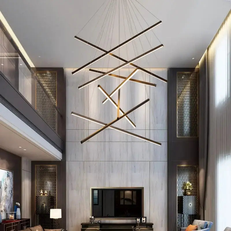 Modern geometric black & gold stair ceiling chandelier living room