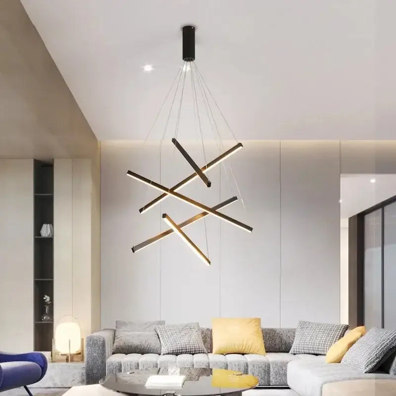 Modern geometric black & gold stair ceiling chandelier living room