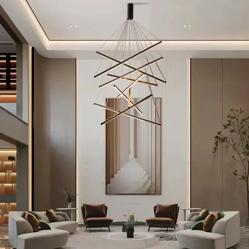 Modern geometric black & gold stair ceiling chandelier living room