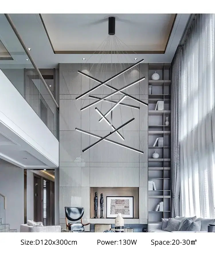 Modern geometric black & gold stair ceiling chandelier living room