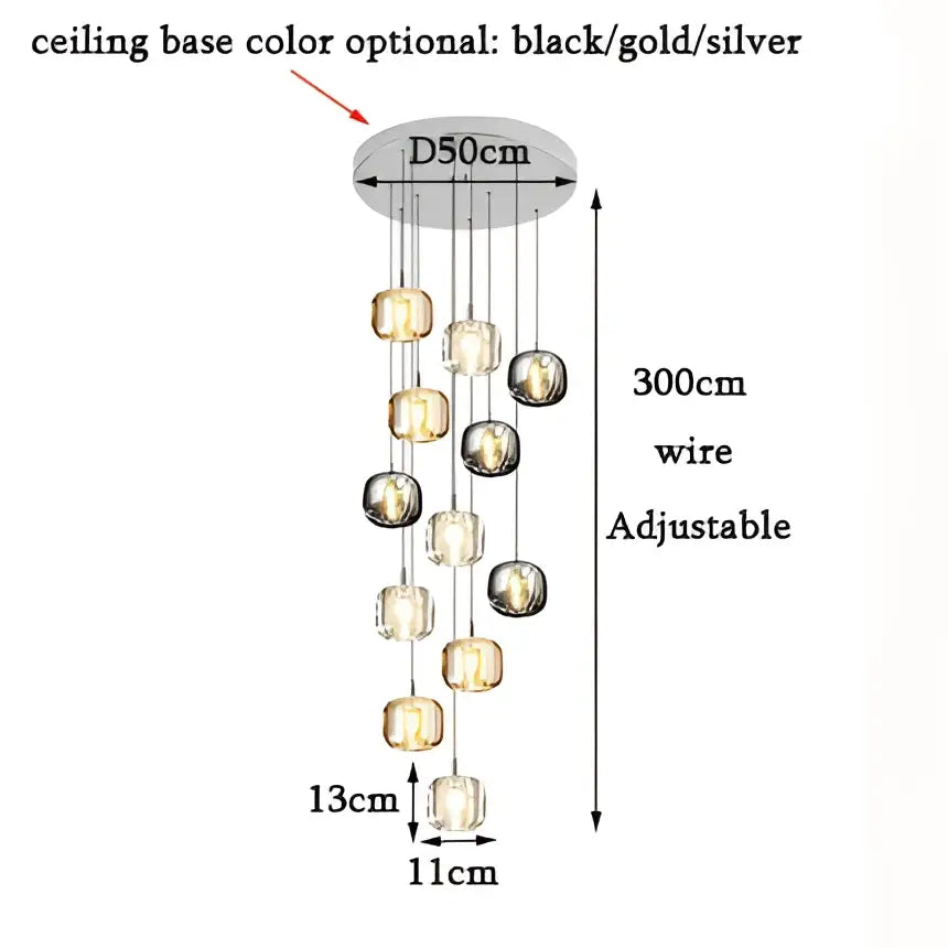 Modern amber & clear led stair chandelier dining room glass orb light