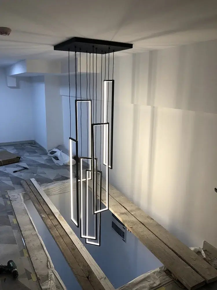 Modern black & gold led stair chandelier living room geometric light