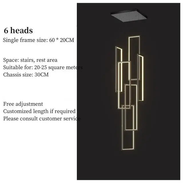 Modern black & gold led stair chandelier living room geometric light