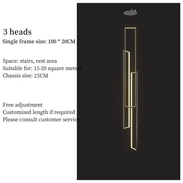Modern black & gold led stair chandelier living room geometric light