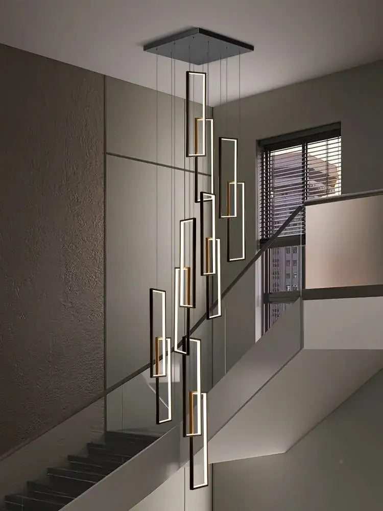 Modern black & gold led stair chandelier living room geometric light